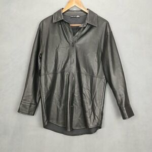 Black Tape Faux Leather Jacket Womens XS Black Stretch Resistance Button Front